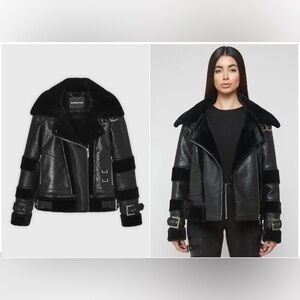Maniere De Voir -Cracked Vegan Leather Plush Biker Jacket 4 goth streetwear y2k
